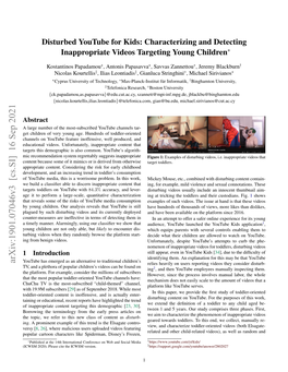 Disturbed Youtube for Kids: Characterizing and Detecting Inappropriate Videos Targeting Young Children*