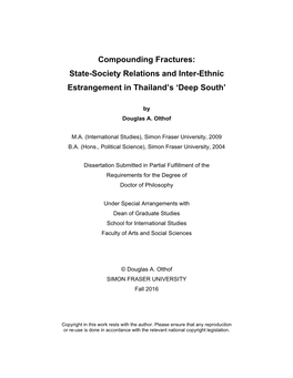 State-Society Relations and Inter-Ethnic Estrangement in Thailand's