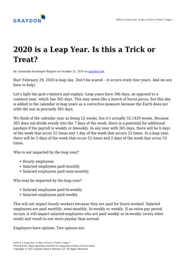 2020 Is a Leap Year. Is This a Trick Or Treat? | Page 1