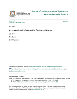 A Review of Agriculture on the Esperance Downs