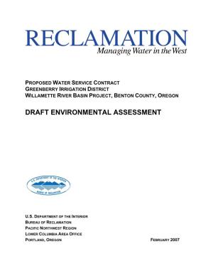 Greenberry Irrigation District Proposed Water Service Contract Draft Environmental Assessment