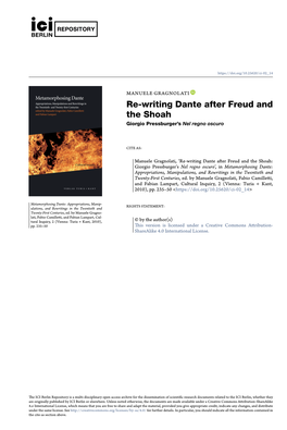 Re-Writing Dante After Freud and the Shoah: Giorgio Pressburger's Nel