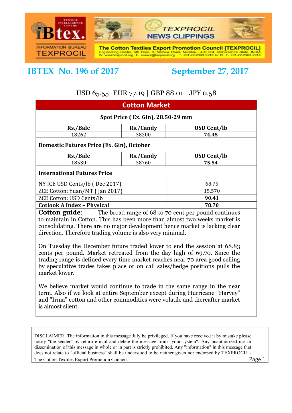 IBTEX No. 196 of 2017 September 27, 2017