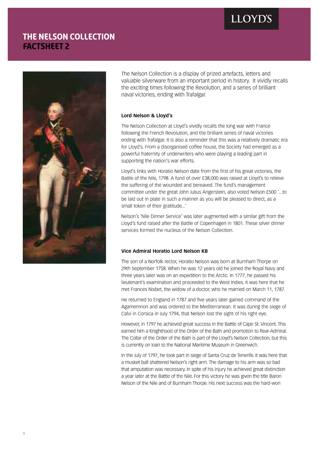 The Nelson Collection Factsheet 2