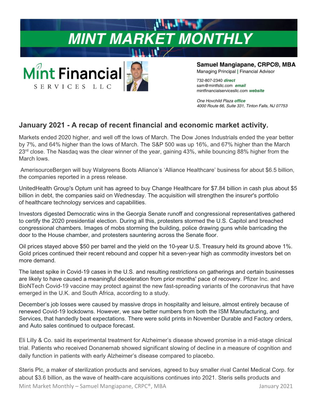 January 2021 - a Recap of Recent Financial and Economic Market Activity