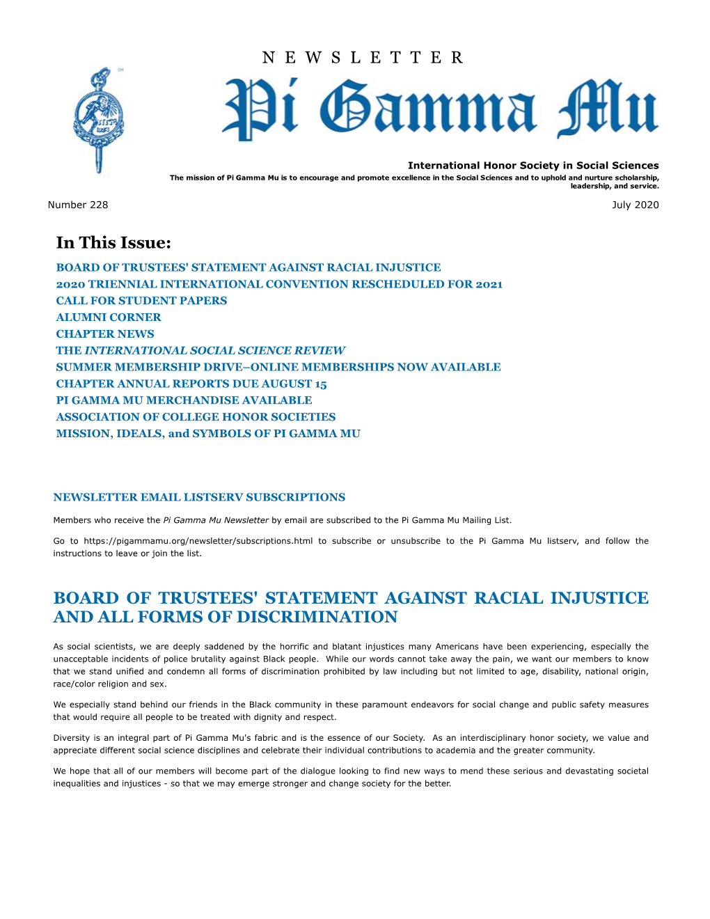 Pi Gamma Mu International Newsletter: July 2020