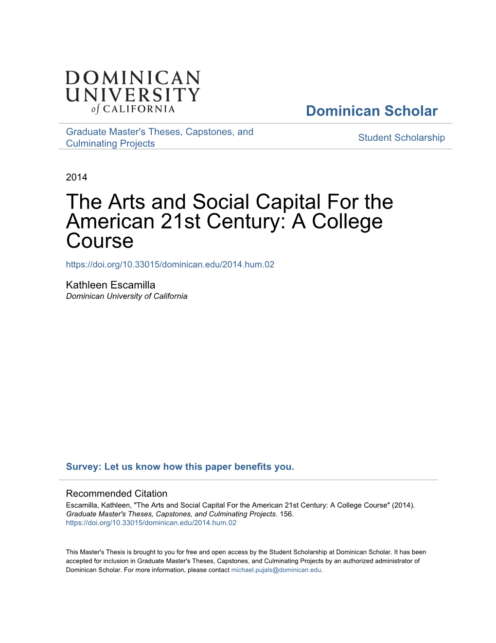 The Arts and Social Capital for the American 21St Century: a College Course