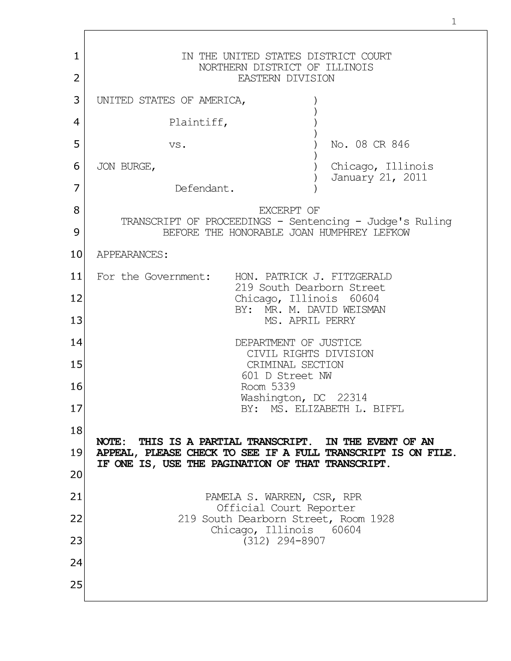 Transcript of Sentencing of Jon Burge