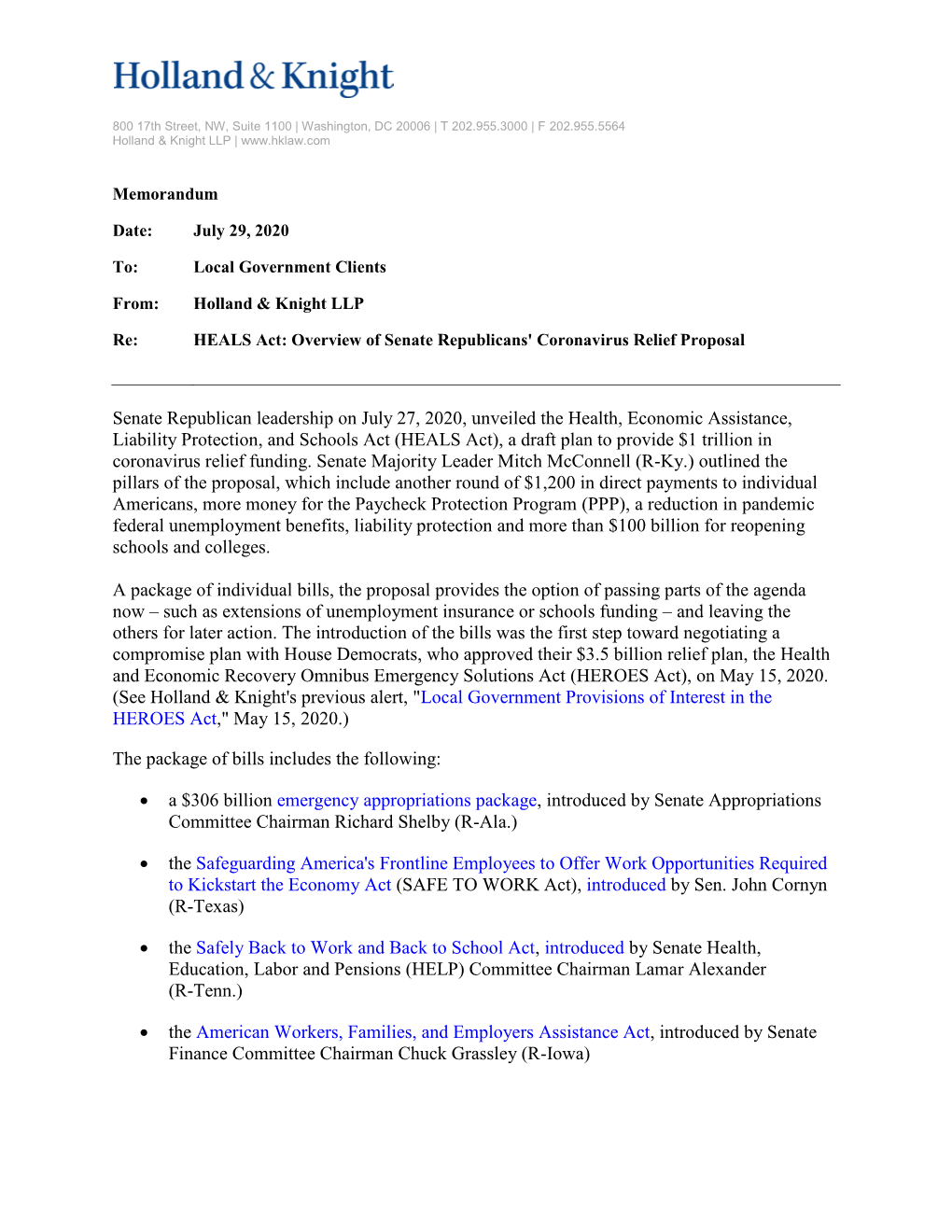HEALS Act: Overview of Senate Republicans' Coronavirus Relief Proposal