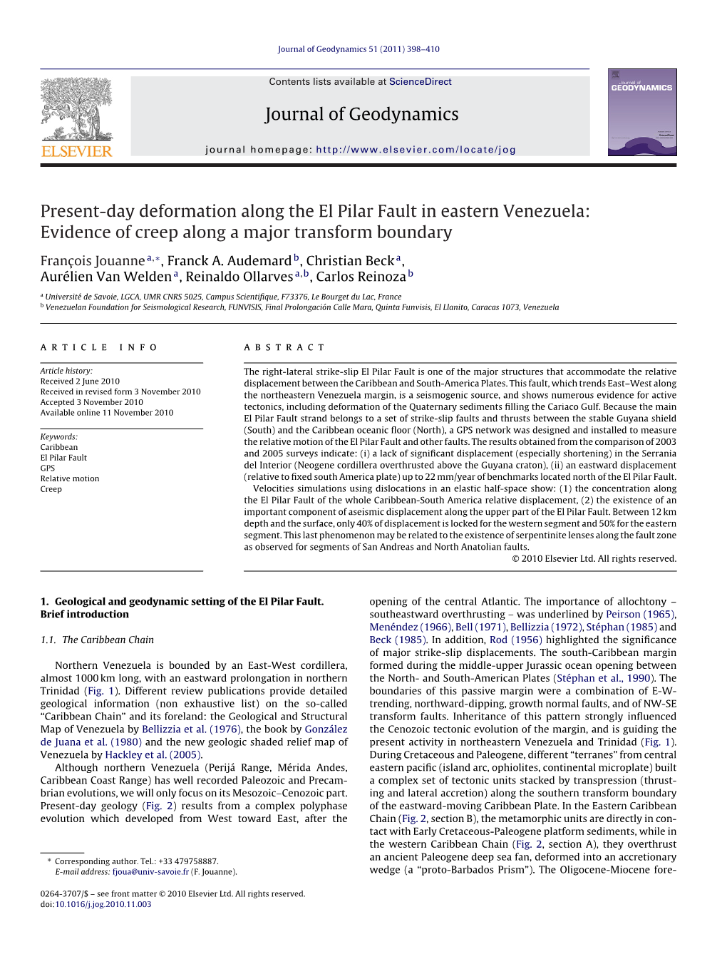 Present-Day Deformation Along the El Pilar Fault in Eastern Venezuela: Evidence of Creep Along a Major Transform Boundary