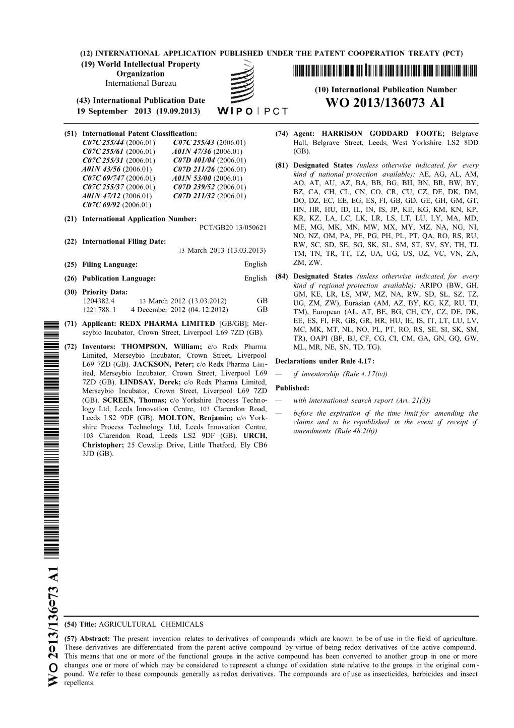 WO 2013/136073 Al 19 September 2013 (19.09.2013) P O P C T