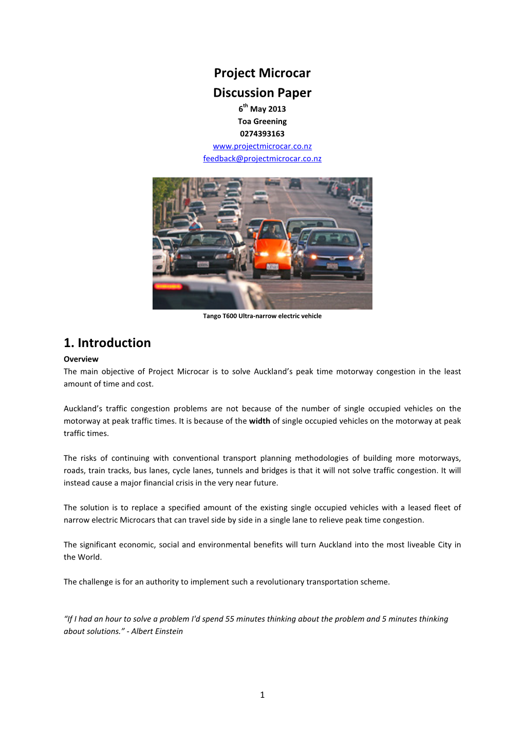 Project Microcar Discussion Paper 1. Introduction