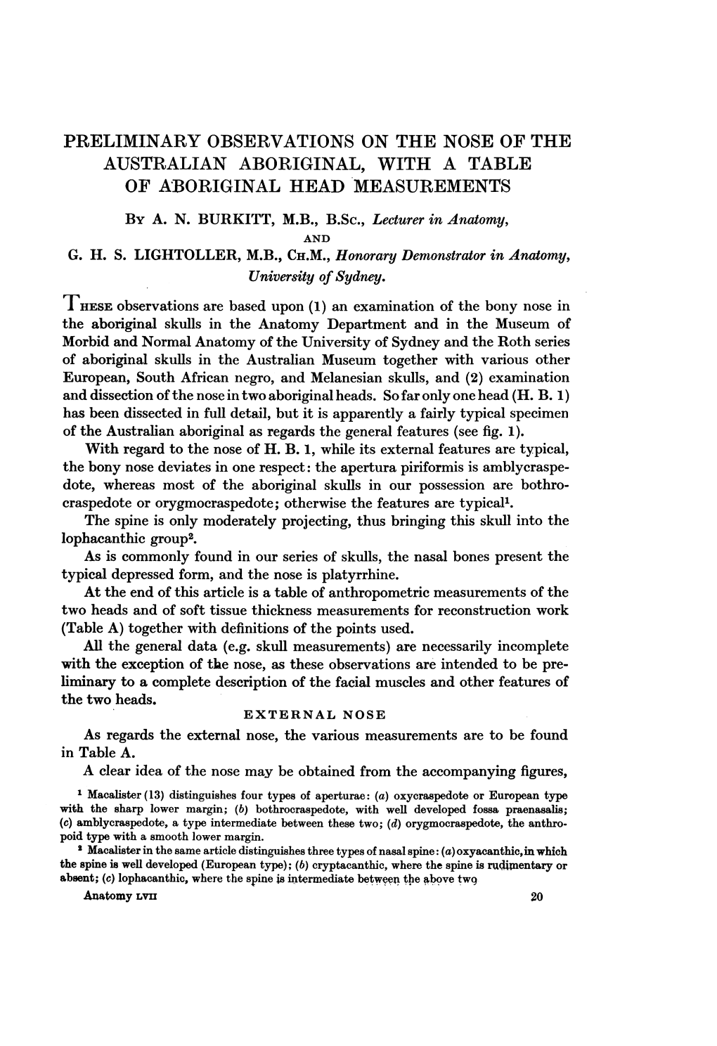 Preliminary Observations on the Nose of the Australian Aboriginal, with a Table of Aboriginal Head Measurements by A