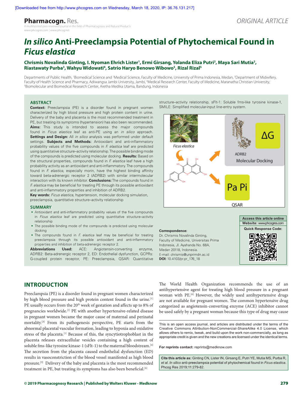 In Silicoanti-Preeclampsia Potential of Phytochemical Found in Ficus