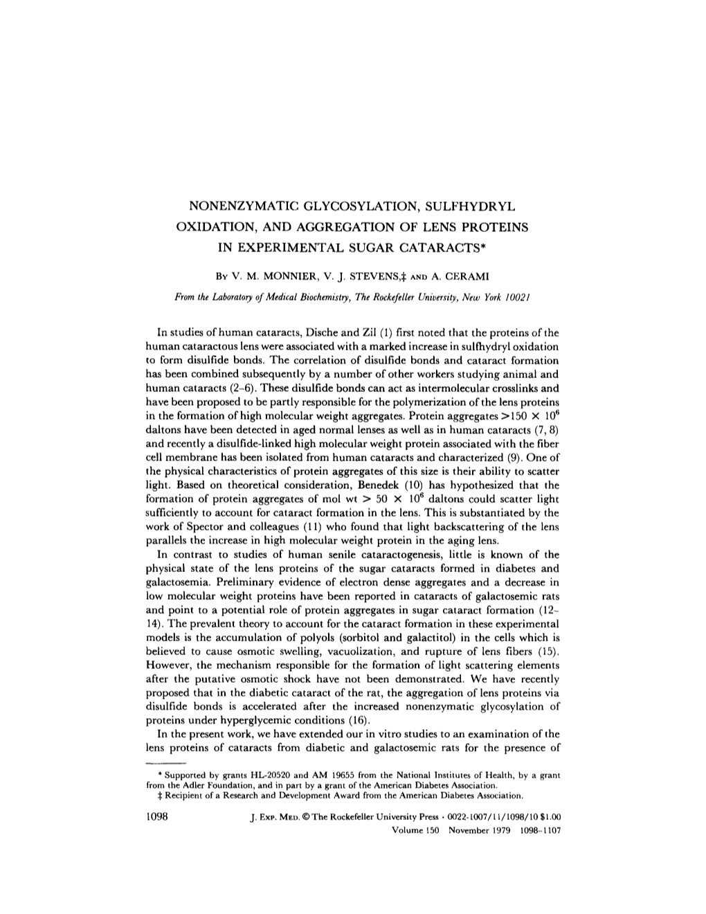 Nonenzymatic Glycosylation, Sulfhydryl Oxidation, and Aggregation of Lens Proteins in Experimental Sugar Cataracts*