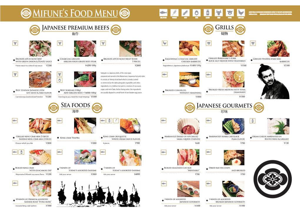 Mifune's Food Menu