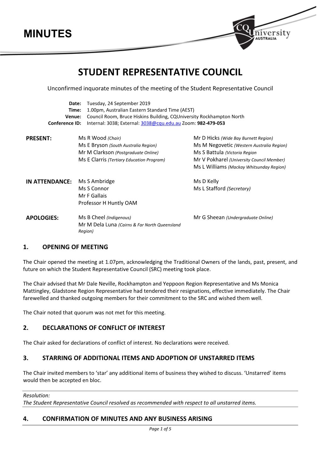 Student Representative Council Minutes