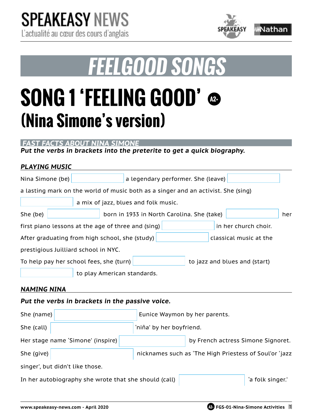 FEELING GOOD’ A2+ (Nina Simone’S Version)