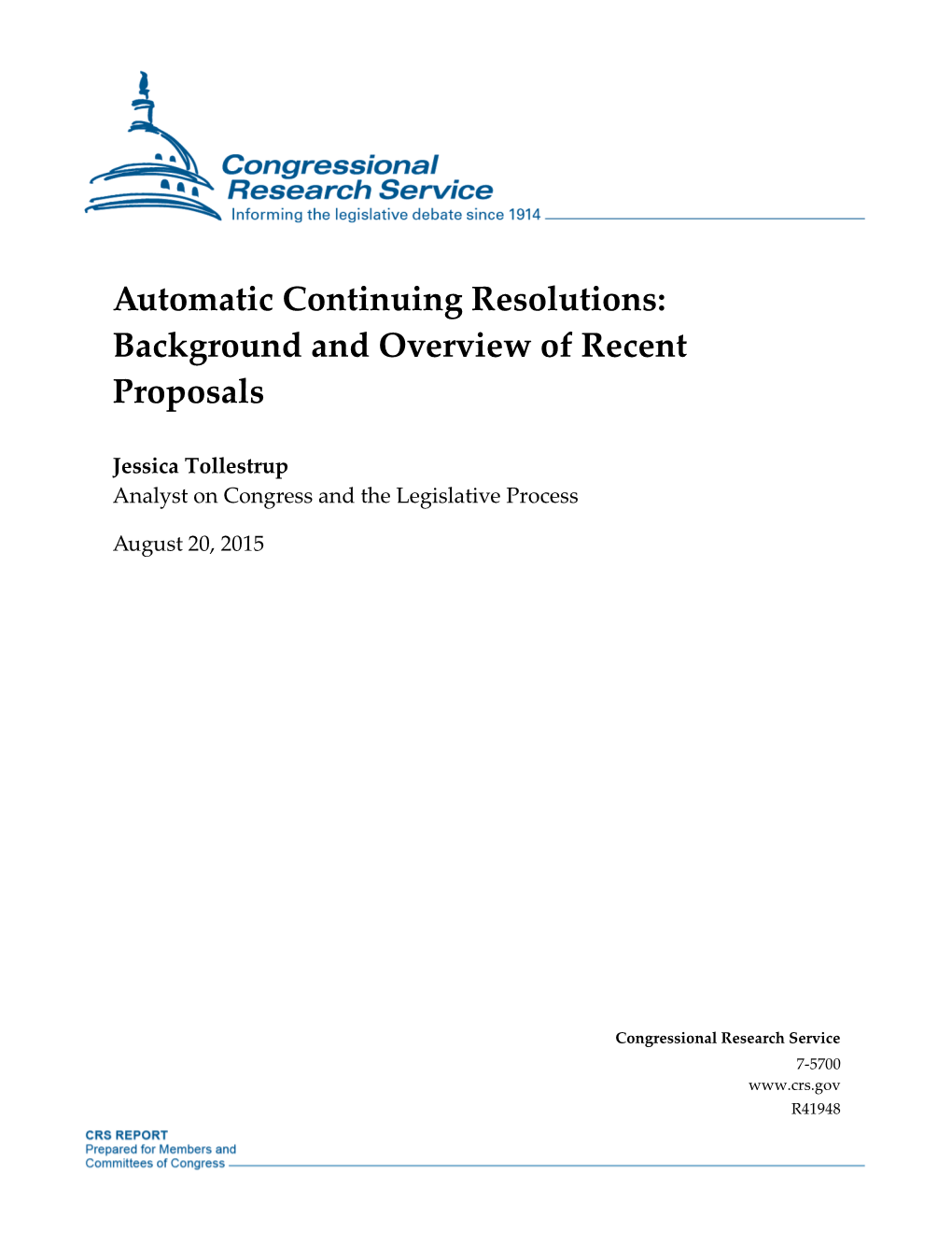 Automatic Continuing Resolutions: Background and Overview of Recent Proposals