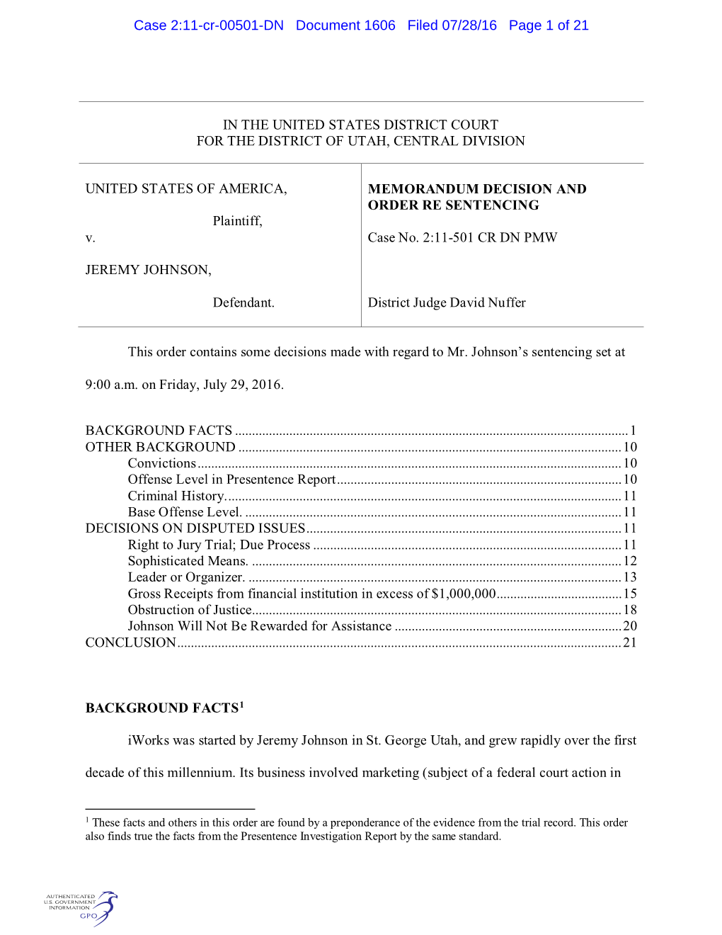 Case 2:11-Cr-00501-DN Document 1606 Filed 07/28/16 Page 1 of 21