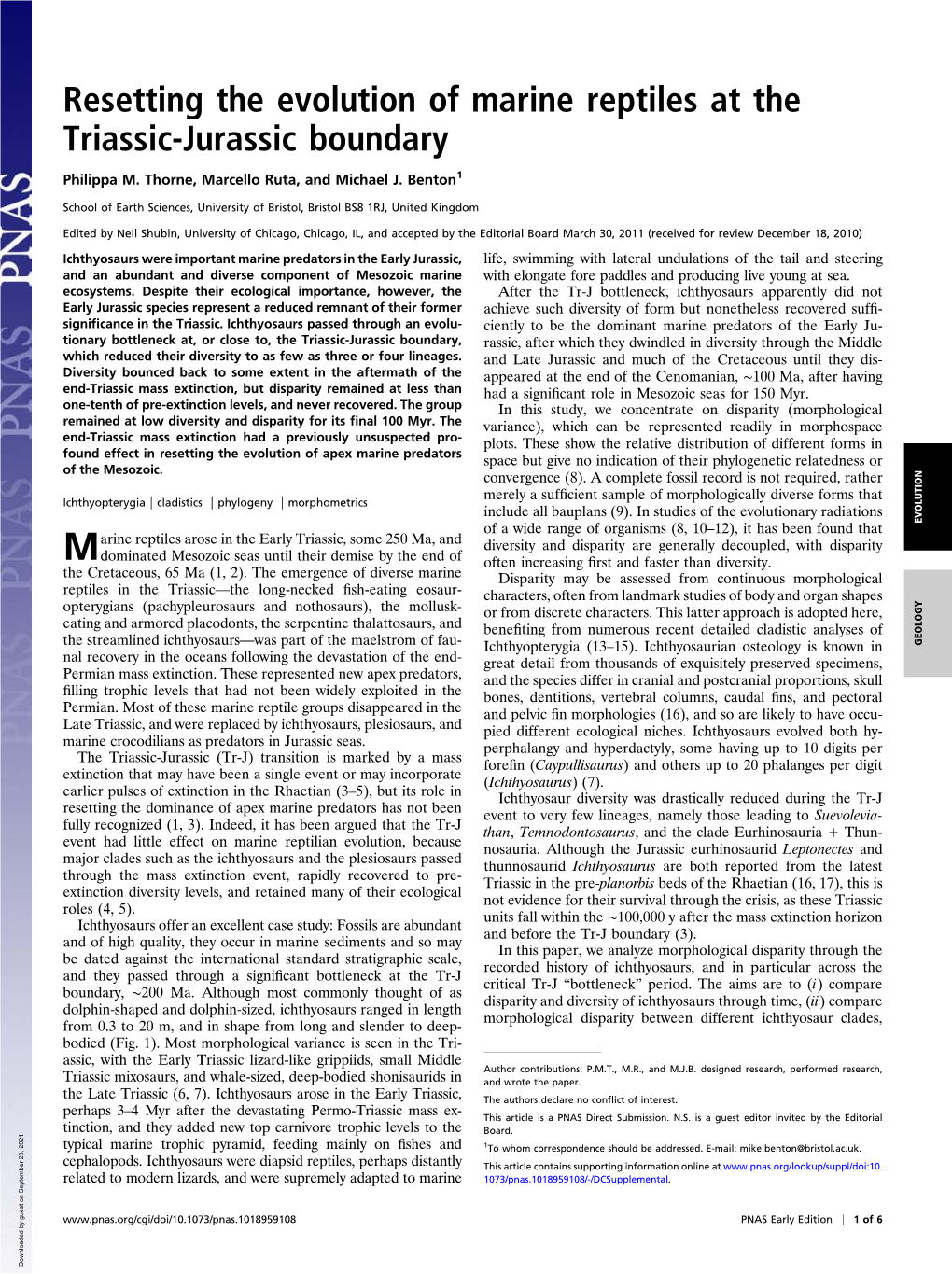 Resetting the Evolution of Marine Reptiles at the Triassic-Jurassic Boundary