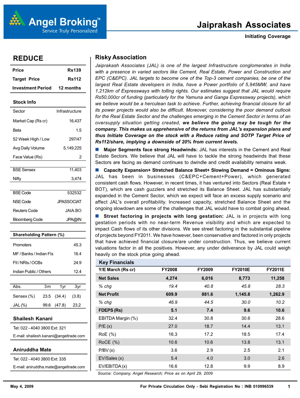 Jaiprakash Associates Initiating Coverage