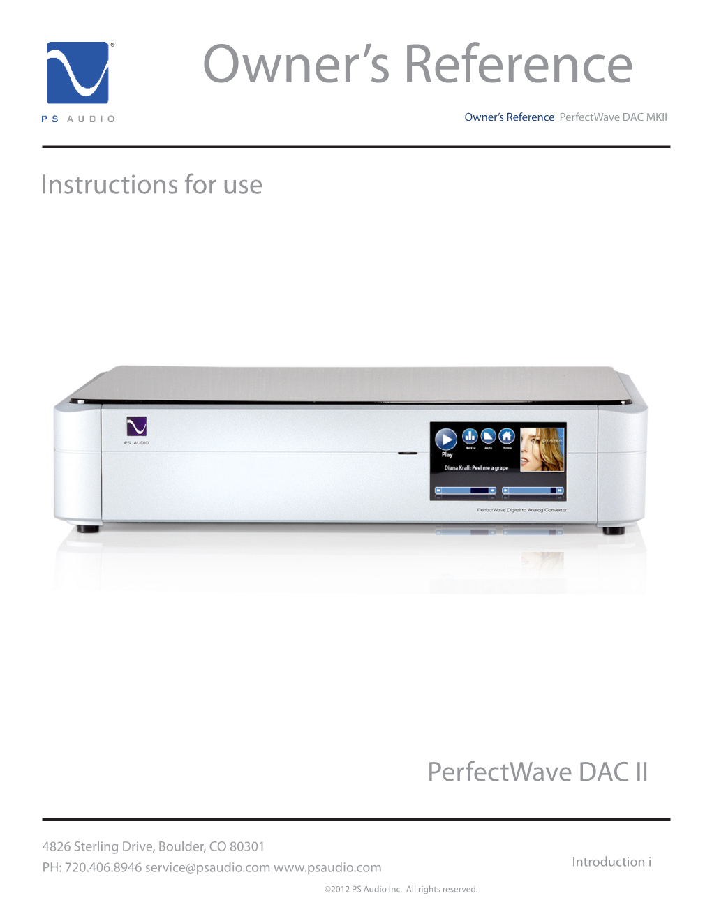 Instructions for Use Perfectwave DAC II
