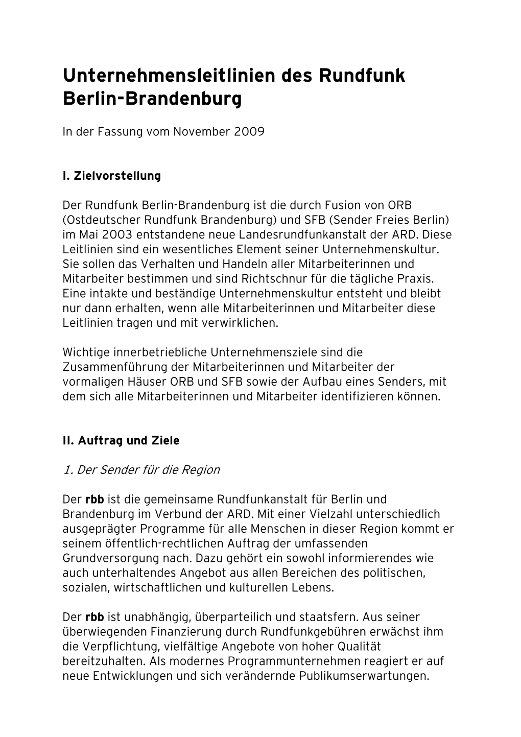 Unternehmensleitlinien Des Rundfunk Berlin-Brandenburg