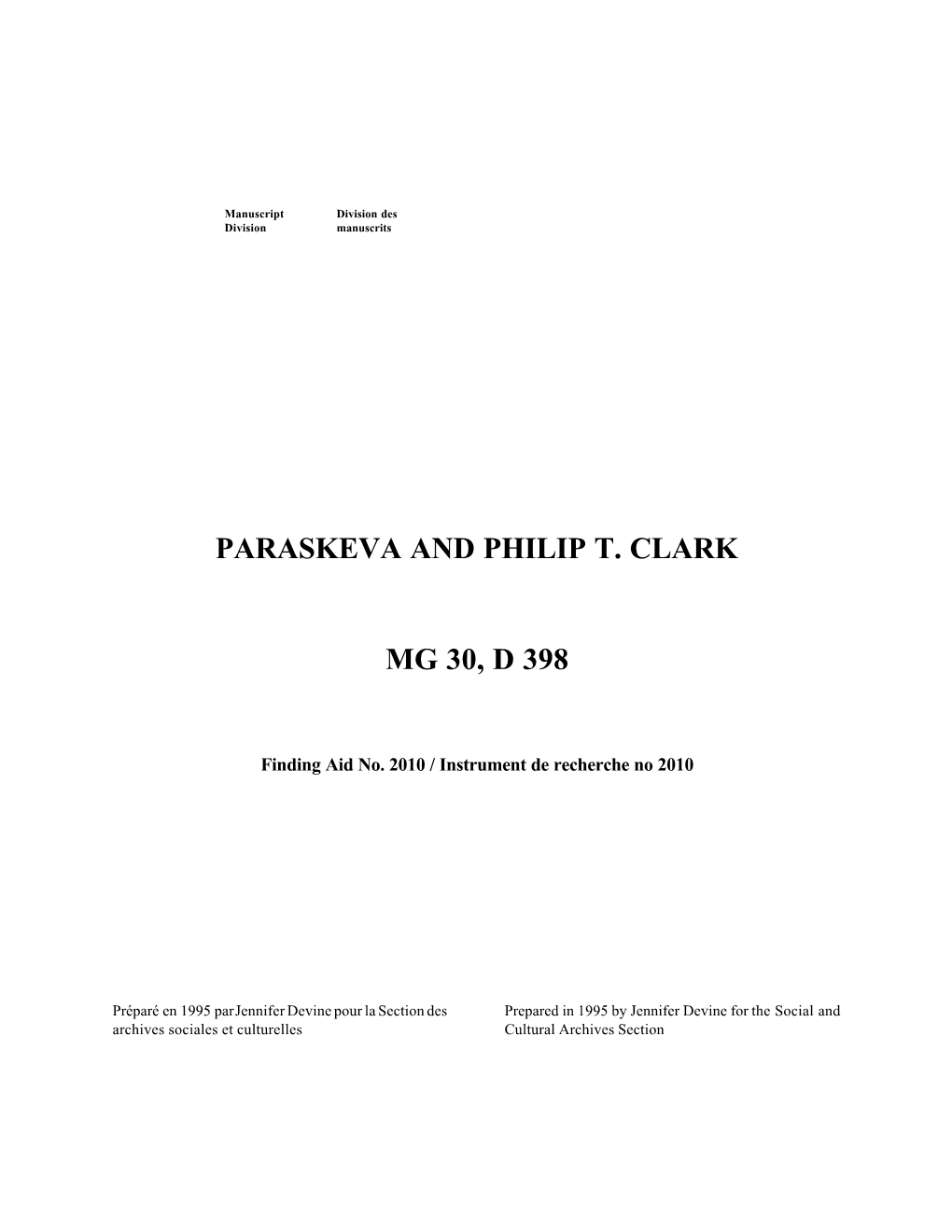 Paraskeva and Philip T. Clark Mg 30, D 398