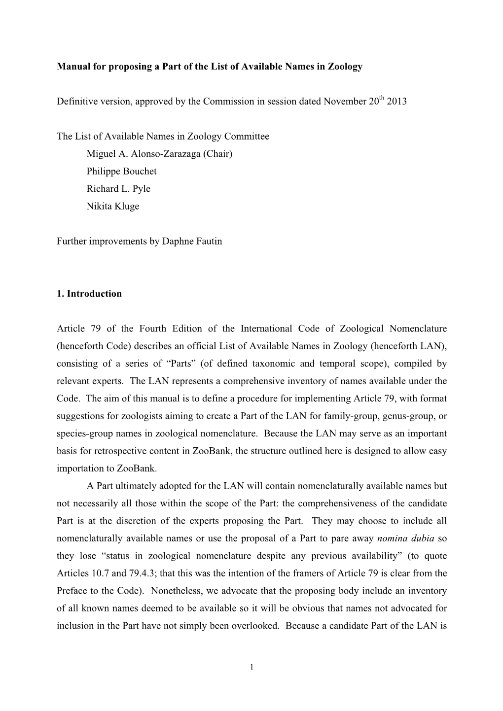 Manual for Parts of the List of Available Names in Zoology