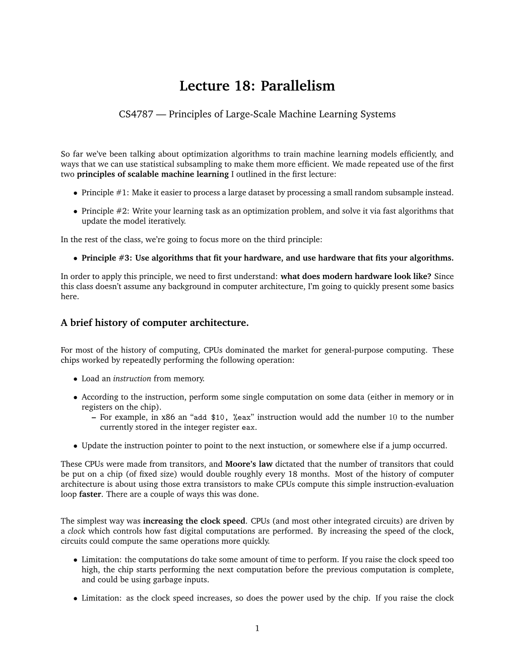 Lecture 18: Parallelism