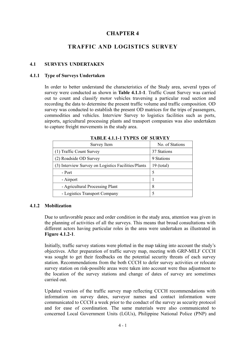 Chapter 4 Traffic and Logistics Survey