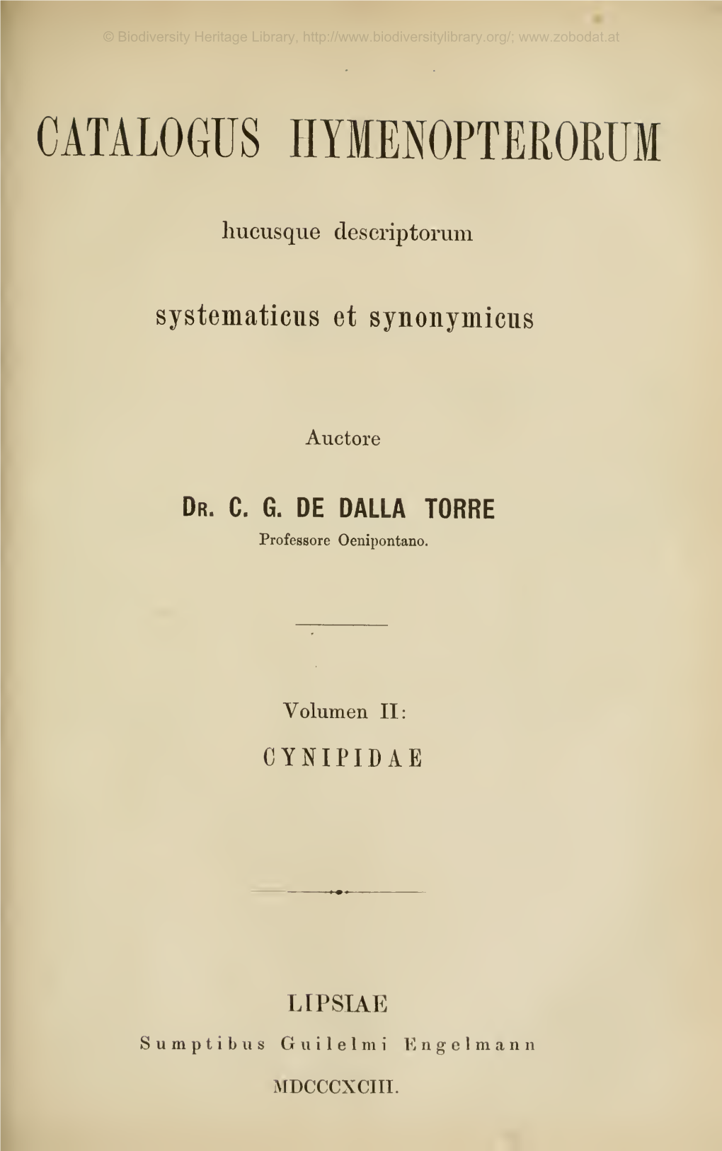 Catalogus Hymenopterorum Hucusque Descriptorum