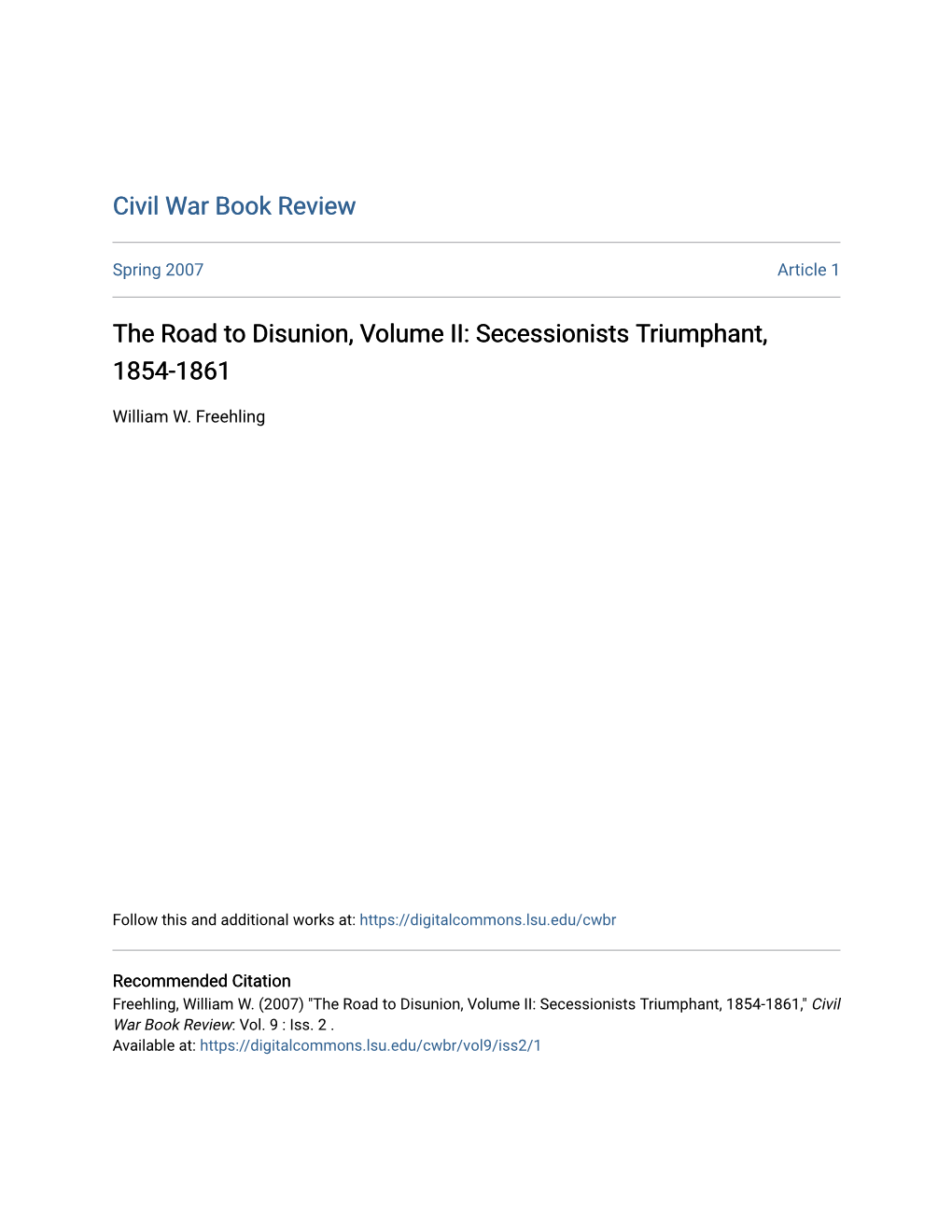 The Road to Disunion, Volume II: Secessionists Triumphant, 1854-1861