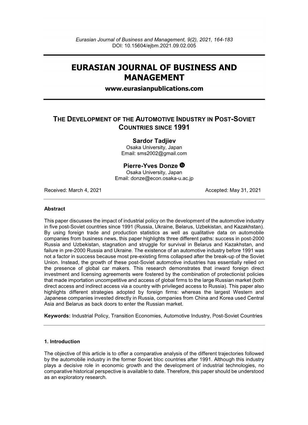Eurasian Journal of Business and Management, 9(2), 2021, 164-183 DOI: 10.15604/Ejbm.2021.09.02.005