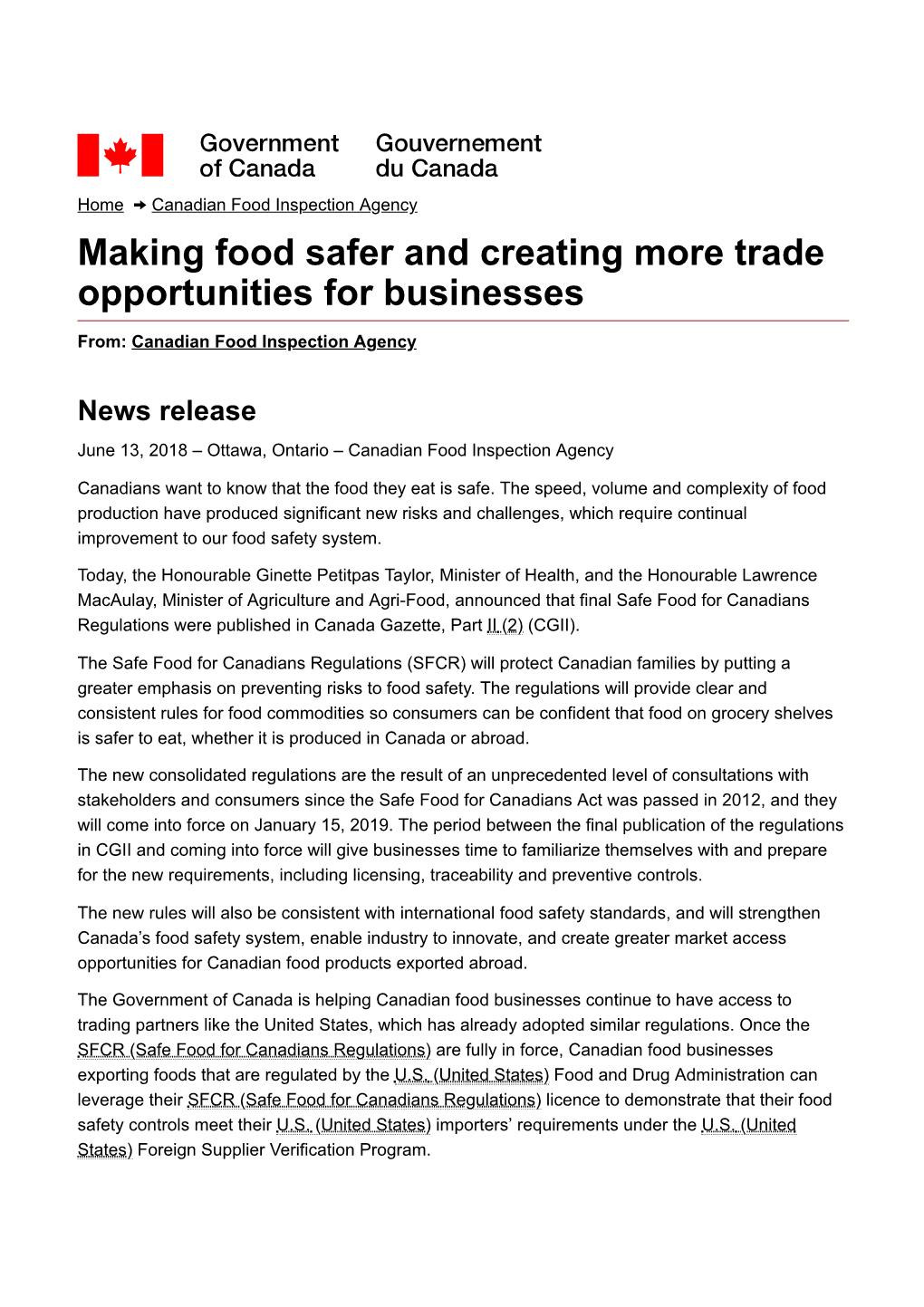 Making Food Safer and Creating More Trade Opportunities for Businesses