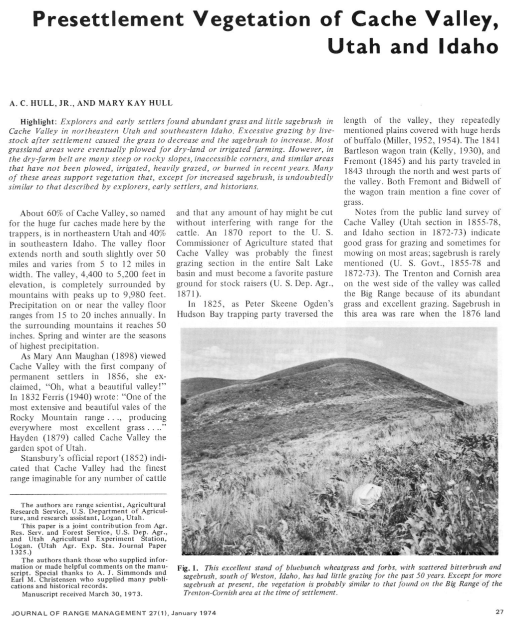 Presettlement Vegetation of Cache Valley, Utah and Idaho