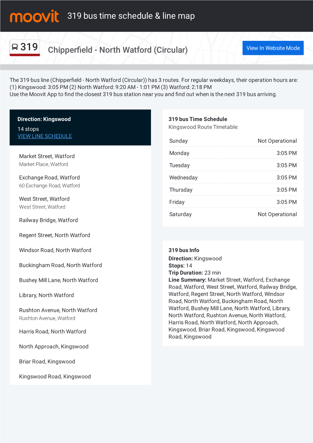 319 Bus Time Schedule & Line Route