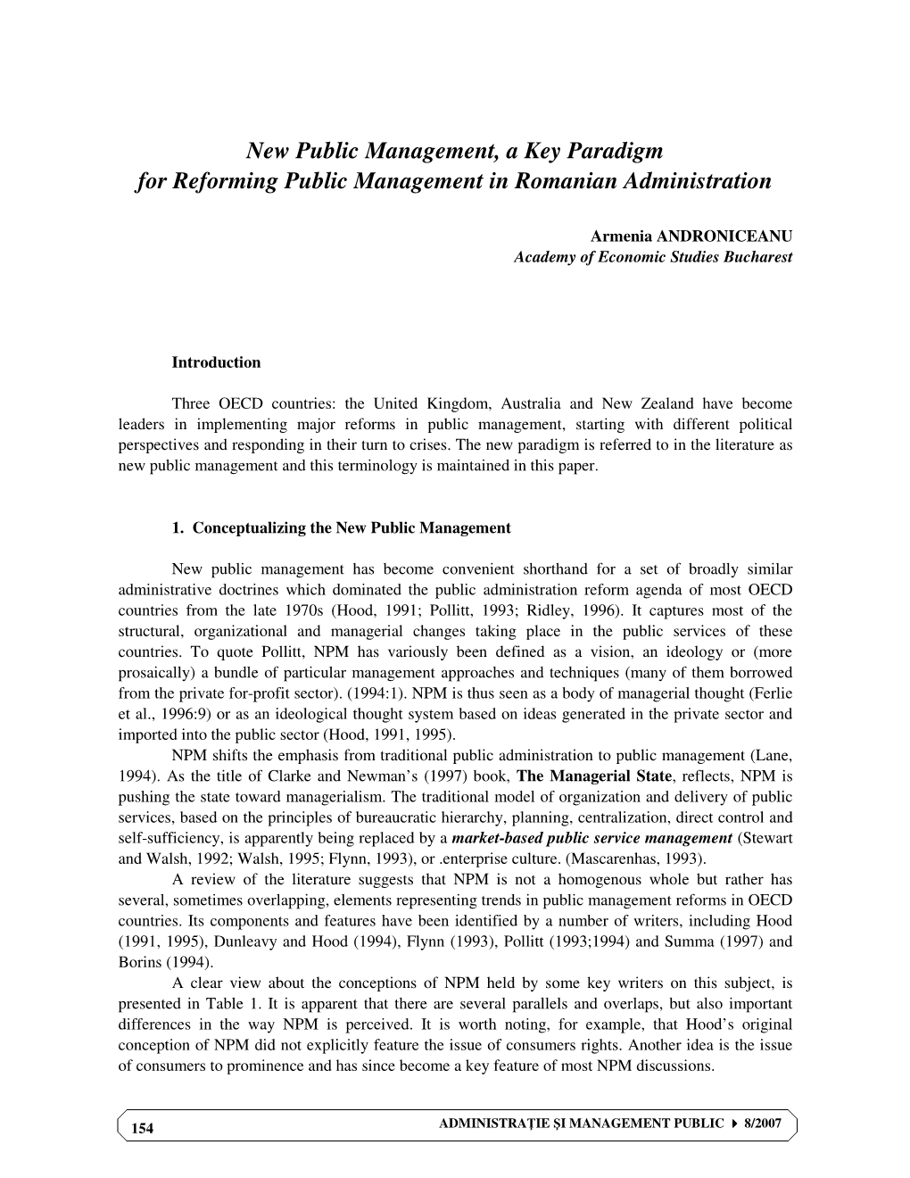 New Public Management, a Key Paradigm for Reforming Public Management in Romanian Administration