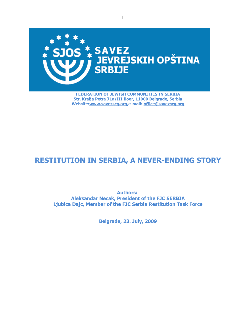 Ukratko O Savezu Jevrejskih Opština Srbije