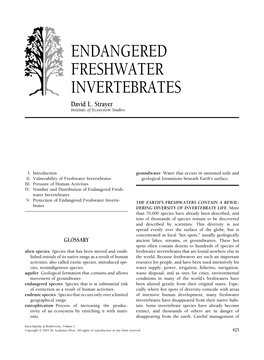 ENDANGERED FRESHWATER INVERTEBRATES David L