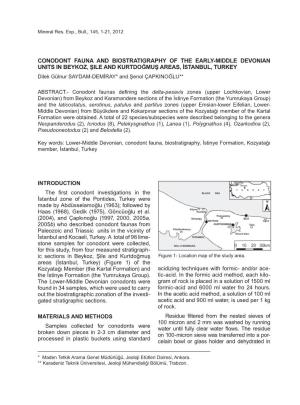 Conodont Fauna and Biostratigraphy of the Early-Middle Devonian Units in Beykoz, Şile and Kurtdoğmuş Areas, Istanbul, Turkey