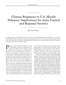 NPR10.1: Chinese Responses to US Missile Defenses