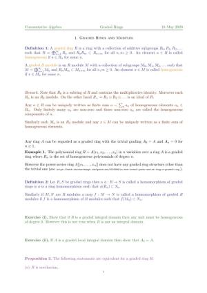 Commutative Algebra Graded Rings 18 May 2020