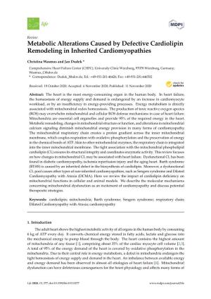 Metabolic Alterations Caused by Defective Cardiolipin Remodeling in Inherited Cardiomyopathies