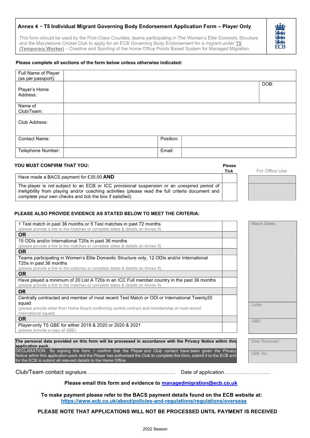 Annex 4 -T5 Individual Migrant Governing Body Endorsement Application Form