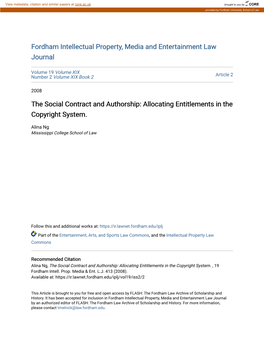 The Social Contract and Authorship: Allocating Entitlements in the Copyright System