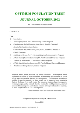 Optimum Population Trust Journal October 2002