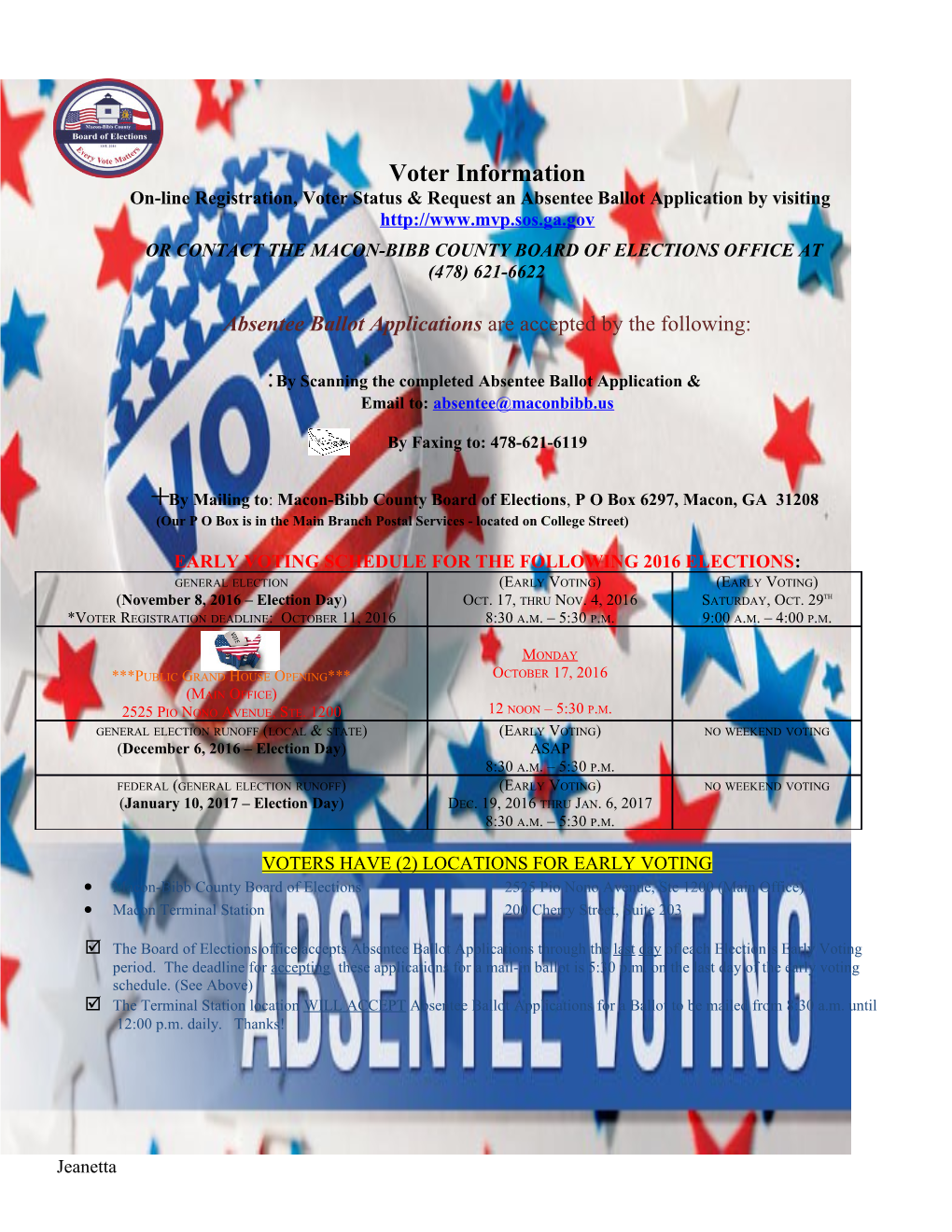 On-Line Registration, Voter Status & Request an Absentee Ballot Application by Visiting