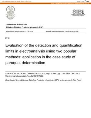 Evaluation of the Detection and Quantification Limits in Electroanalysis Using Two Popular Methods: Application in the Case Study of Paraquat Determination